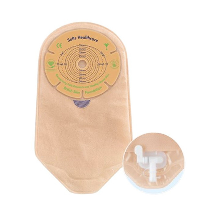 Confidence Natural Advance® – worek urostomijny jednoczęściowy,  płytka płaska z otworem do docięcia 13-70 mm, z aloesem